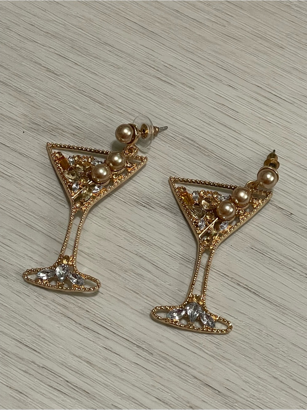 Gold Pearl Martini Glass Drop Earrings